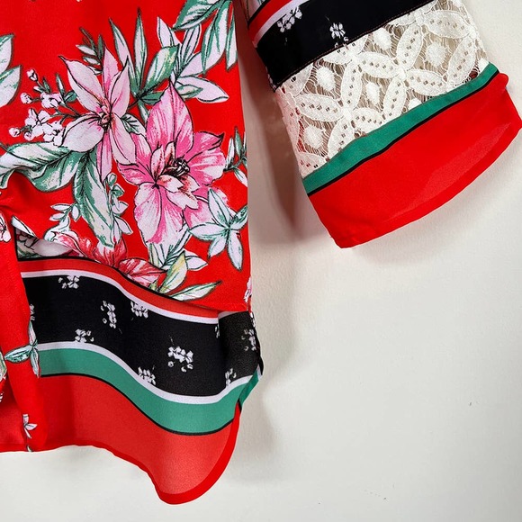 Fig & Flower Peasant Boho Tie Front Lace Back Tunic Long Sleeve MEDIUM - Picture 6 of 13